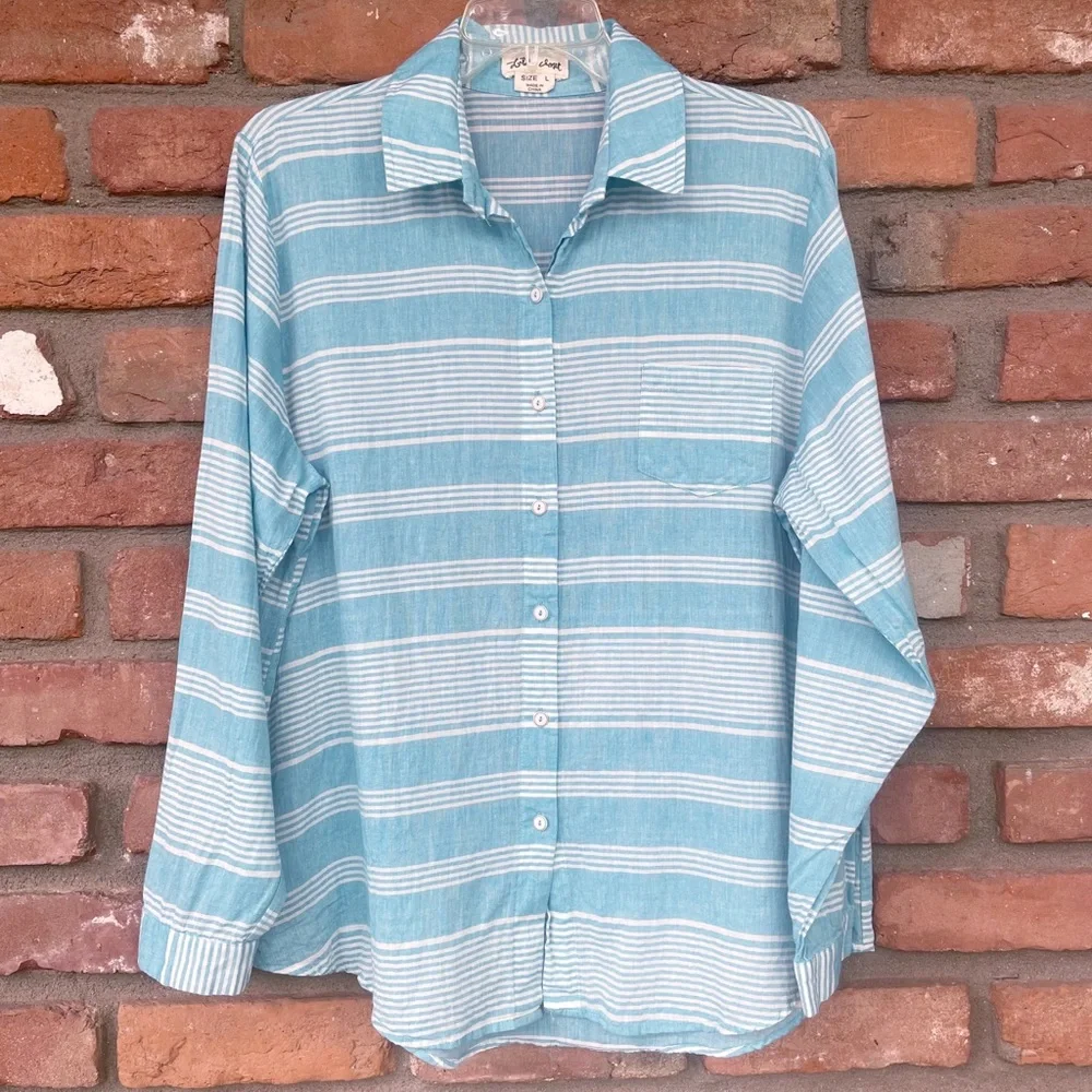 Lightweight Cotton Lili’s Closet Striped Button Down Shirt Top Size Large - Picture 3 of 9